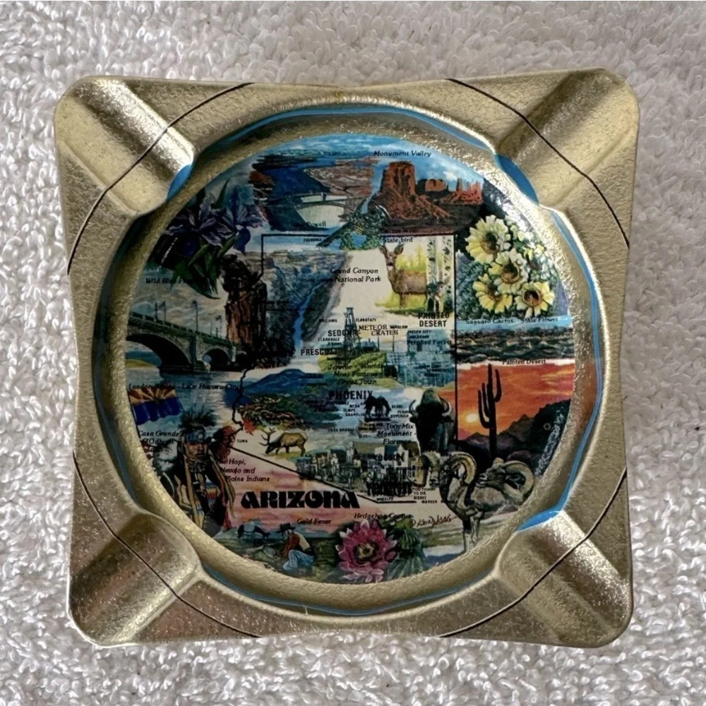 Vintage Metal Arizona Ashtray Trinket Dish